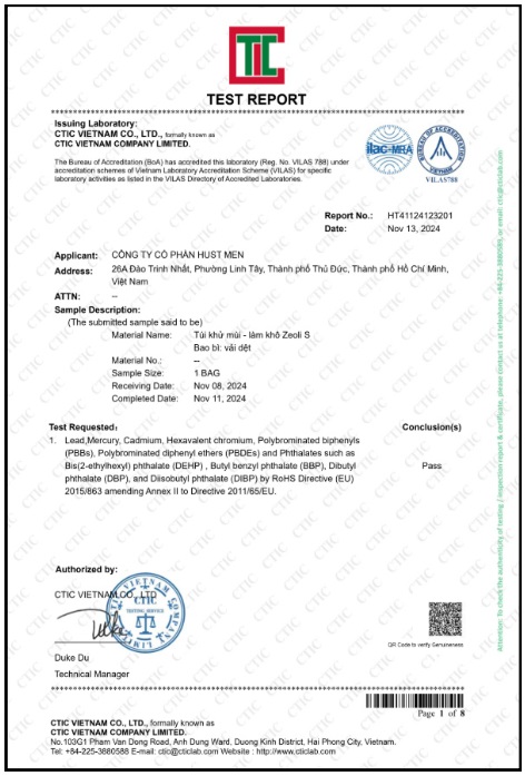 Test Report - Hóa Chất HUST MEN - Công Ty Cổ Phần HUST MEN