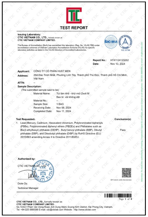 Test Report - Hóa Chất HUST MEN - Công Ty Cổ Phần HUST MEN