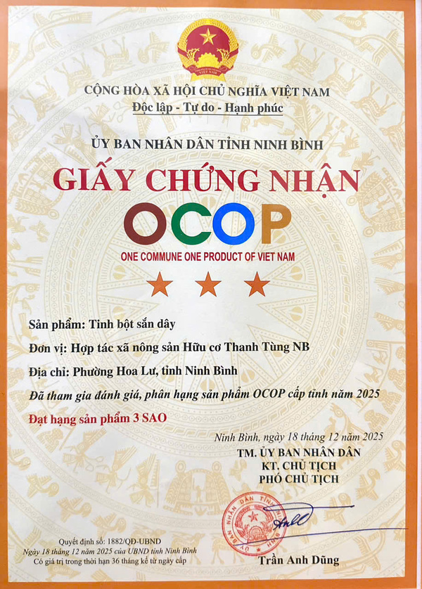 Chứng nhận OCOP tinh bột sắn dây