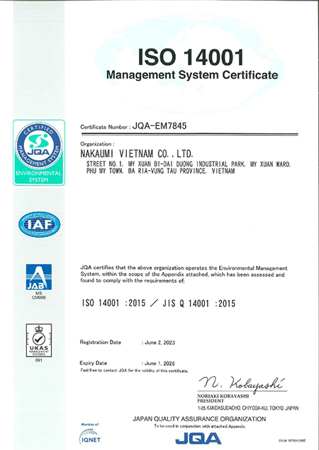 Chứng chỉ ISO 14001:2015 - Thanh Ren Nakaumi - Công Ty TNHH Nakaumi Việt Nam