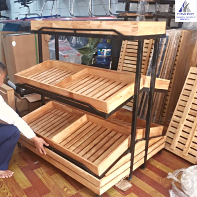 Kệ đôi rau củ khay gỗ D90xC120cm 3 Tầng