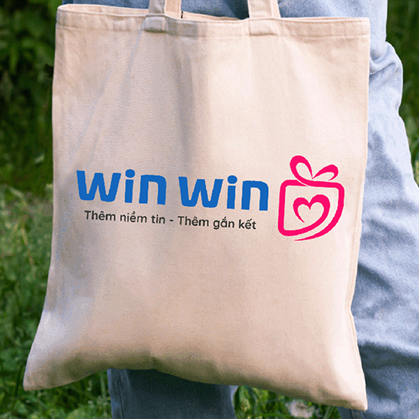 Túi vải Canvas màu kem in logo theo yêu cầu - Quà Tặng Win Win - Công Ty TNHH Quà Tặng Win Win