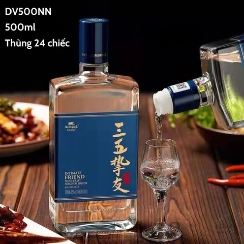 Chai thủy tinh đựng rượu dẹt vuông dung tích 500ml