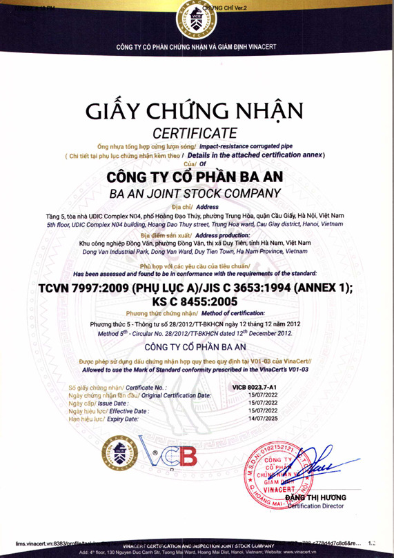Chứng nhận TCVN 7997:2009 - ống Nhựa Xoắn Mekong Plastic - Công Ty TNHH Sản Xuất Và Thương Mại Mekong Plastic