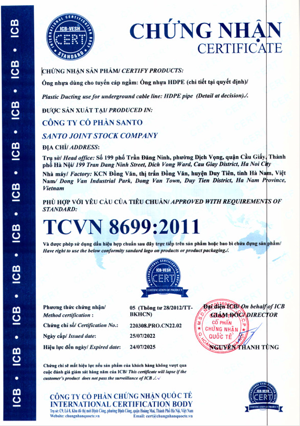 Chứng nhận TCVN 8699:2011 - ống Nhựa Xoắn Mekong Plastic - Công Ty TNHH Sản Xuất Và Thương Mại Mekong Plastic
