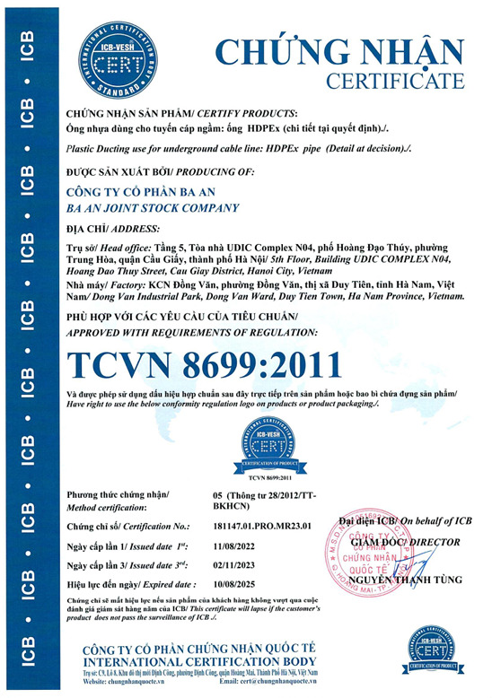Chứng nhận TCVN 8699:2011 - ống Nhựa Xoắn Mekong Plastic - Công Ty TNHH Sản Xuất Và Thương Mại Mekong Plastic
