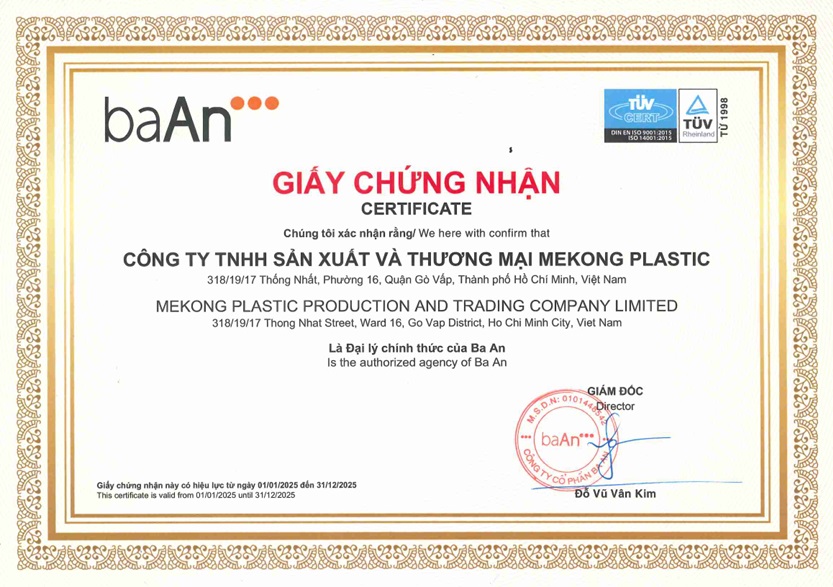 Chứng nhận đại lý Ba An 2025 - ống Nhựa Xoắn Mekong Plastic - Công Ty TNHH Sản Xuất Và Thương Mại Mekong Plastic