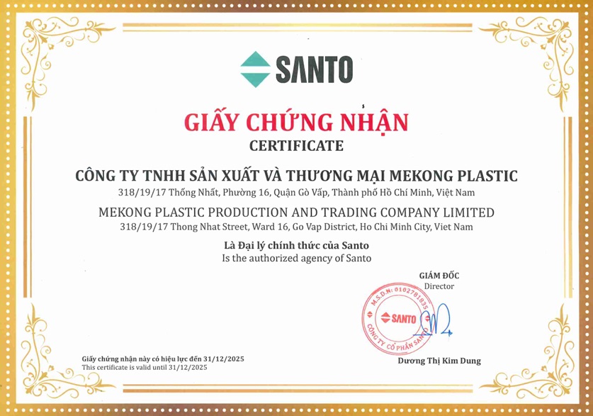 Chứng nhận đại lý Santo 2025 - ống Nhựa Xoắn Mekong Plastic - Công Ty TNHH Sản Xuất Và Thương Mại Mekong Plastic