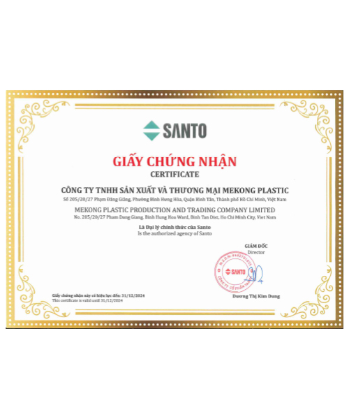 Chứng nhận đại lý Santo 2024 - ống Nhựa Xoắn Mekong Plastic - Công Ty TNHH Sản Xuất Và Thương Mại Mekong Plastic