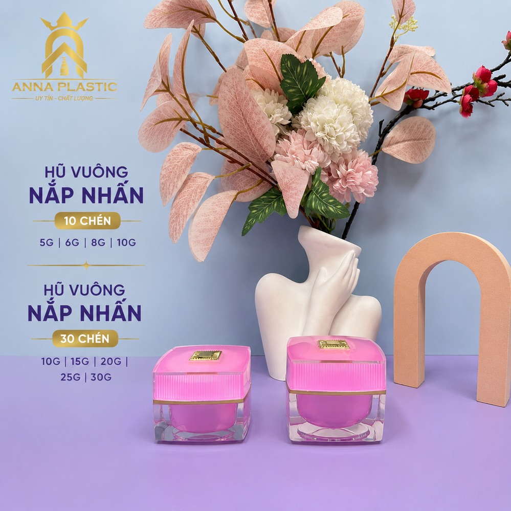 Hũ vuông nắp nhấn