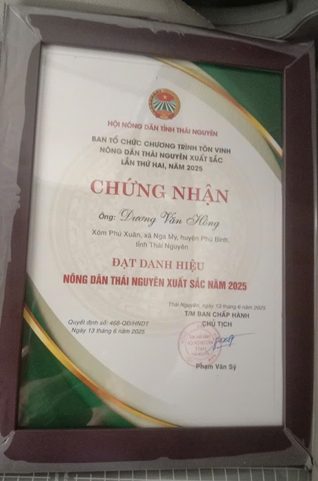 Chứng nhận Nông dân Thái Nguyên Xuất Sắc 2025