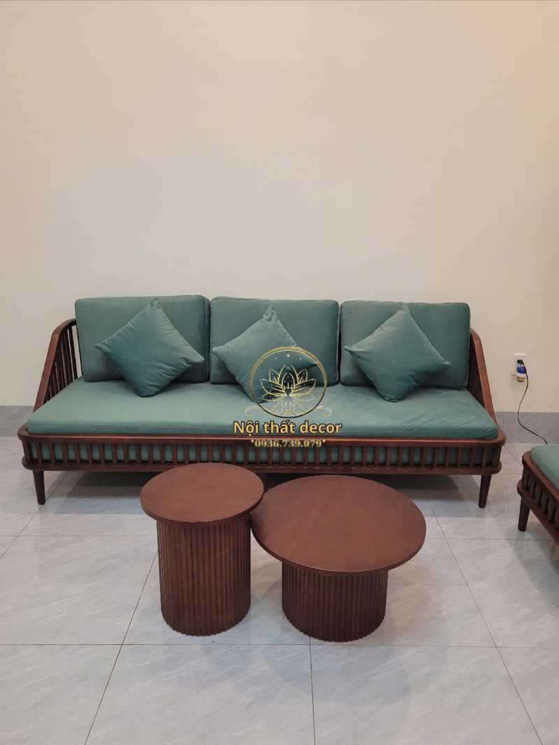 Ghế Sofa và bàn trà mặt gỗ chân nan - Xưởng Gỗ Nội Thất Decor