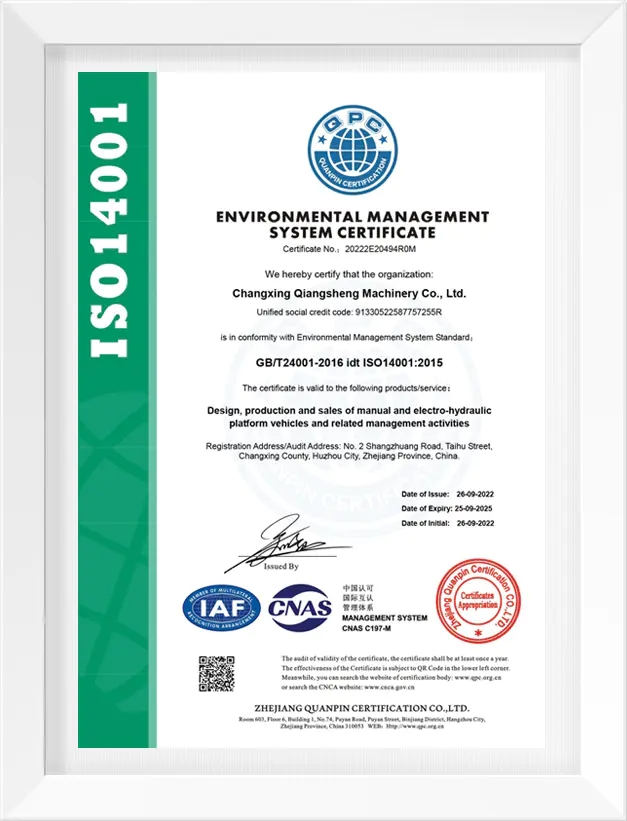Chứng nhận ISO 14001 - Xe Nâng Cường Thịnh - Công Ty TNHH Xe Nâng Cường Thịnh