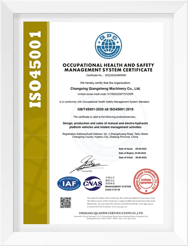 Chứng nhận ISO 45001 - Xe Nâng Cường Thịnh - Công Ty TNHH Xe Nâng Cường Thịnh