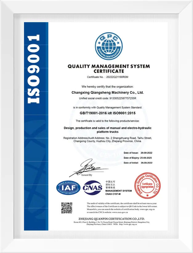 Chứng nhận ISO 9001 - Xe Nâng Cường Thịnh - Công Ty TNHH Xe Nâng Cường Thịnh