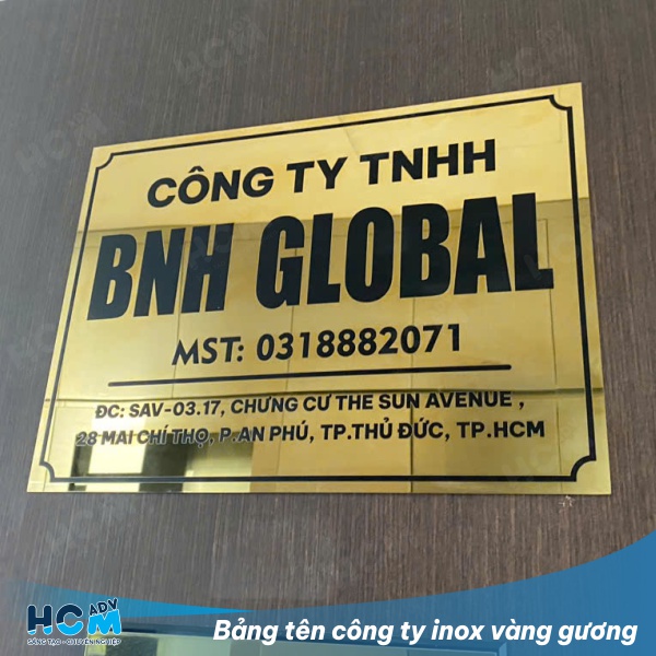 Bảng tên công ty inox vàng gương