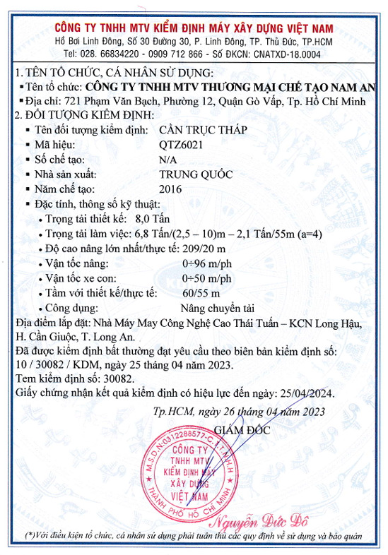 Chứng nhận kết quả kiểm định
