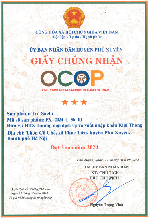 Chứng nhận OCOP - Hạt Sacha Inchi - Hợp Tác Xã Thương Mại Dịch Vụ Du Lịch Và Xuất Nhập Khẩu Kim Thông