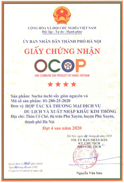 Chứng nhận OCOP - Hạt Sacha Inchi - Hợp Tác Xã Thương Mại Dịch Vụ Du Lịch Và Xuất Nhập Khẩu Kim Thông