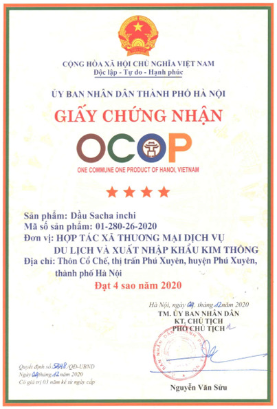 Chứng nhận OCOP - Hạt Sacha Inchi - Hợp Tác Xã Thương Mại Dịch Vụ Du Lịch Và Xuất Nhập Khẩu Kim Thông