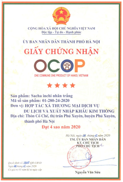 Chứng nhận OCOP - Hạt Sacha Inchi - Hợp Tác Xã Thương Mại Dịch Vụ Du Lịch Và Xuất Nhập Khẩu Kim Thông