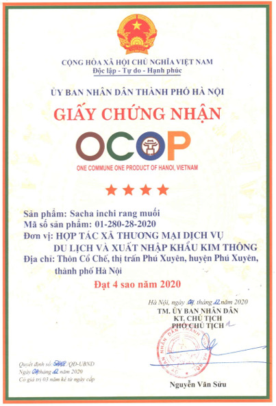 Chứng nhận OCOP - Hạt Sacha Inchi - Hợp Tác Xã Thương Mại Dịch Vụ Du Lịch Và Xuất Nhập Khẩu Kim Thông