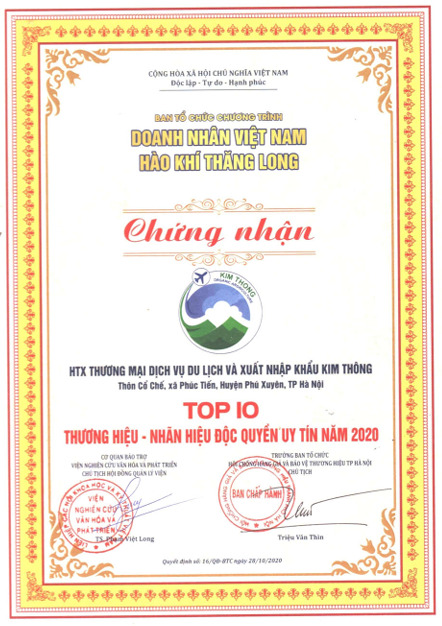 Chứng nhận Top 10 - Hạt Sacha Inchi - Hợp Tác Xã Thương Mại Dịch Vụ Du Lịch Và Xuất Nhập Khẩu Kim Thông