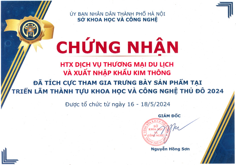 Chứng nhận - Hạt Sacha Inchi - Hợp Tác Xã Thương Mại Dịch Vụ Du Lịch Và Xuất Nhập Khẩu Kim Thông