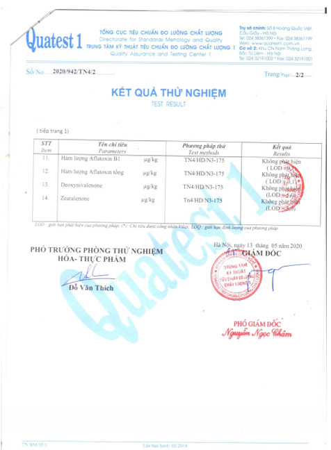 Kết quả thử nghiệm - Hạt Sacha Inchi - Hợp Tác Xã Thương Mại Dịch Vụ Du Lịch Và Xuất Nhập Khẩu Kim Thông
