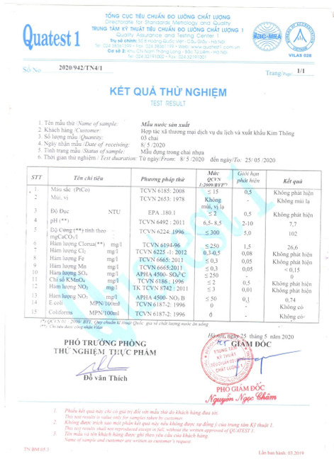 Kết quả thử nghiệm - Hạt Sacha Inchi - Hợp Tác Xã Thương Mại Dịch Vụ Du Lịch Và Xuất Nhập Khẩu Kim Thông