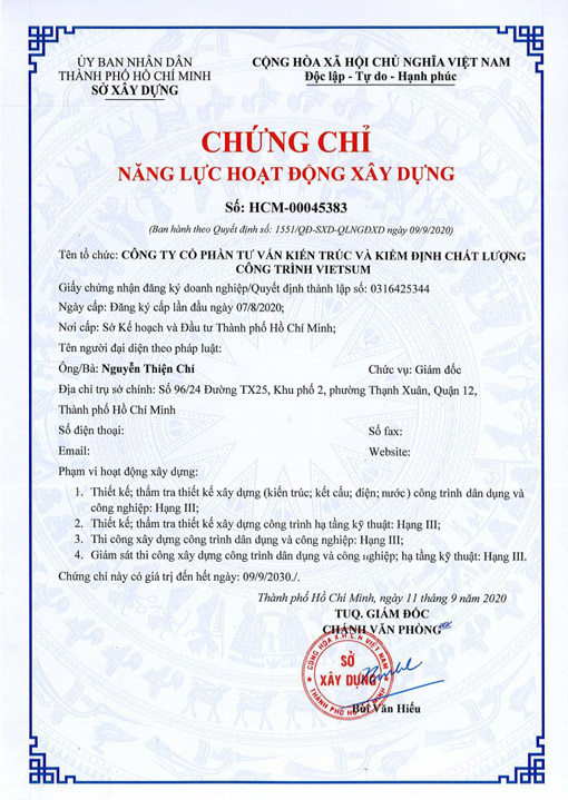 Chứng chỉ năng lực hoạt động xây dựng