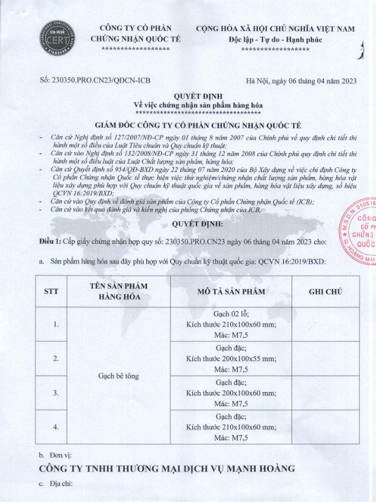Chứng chỉ QCVN 16:2019/BXD