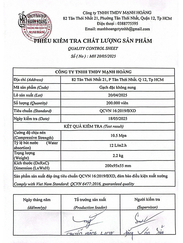 Phiếu kiểm tra chất lượng sản phẩm