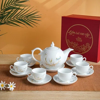 Bộ ấm trà Bát Tràng họa tiết - Quà Tặng BONDI - Công Ty TNHH Dịch Vụ Và Giải Pháp Lotus