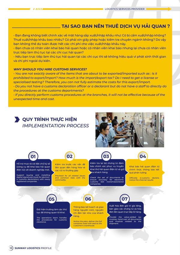 Dịch vụ hải quan - Sunway Logistics - Giao Nhận Vận Tải Quốc Tế - Công Ty Cổ Phần Dịch Vụ Tiếp Vận Sunway