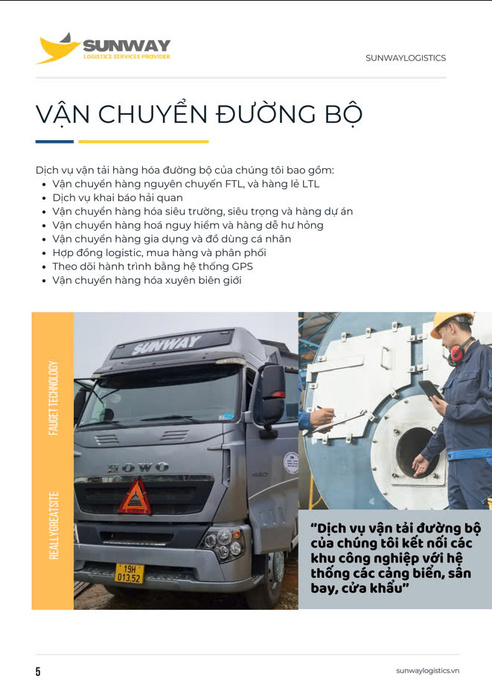 Vận chuyển đường bộ - Sunway Logistics - Giao Nhận Vận Tải Quốc Tế - Công Ty Cổ Phần Dịch Vụ Tiếp Vận Sunway