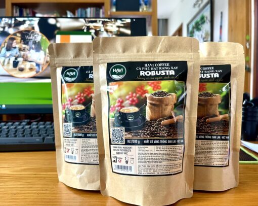 Hạt cà phê rang xay Robusta túi 500g