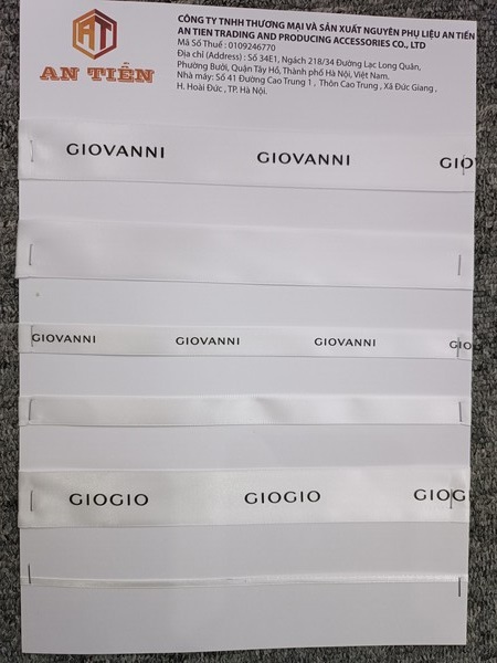 Dây satin in logo - Nguyên Phụ Liệu  May Mặc An Tiến - Công Ty TNHH Thương Mại Và Sản Xuất Nguyên Phụ Liệu An Tiến