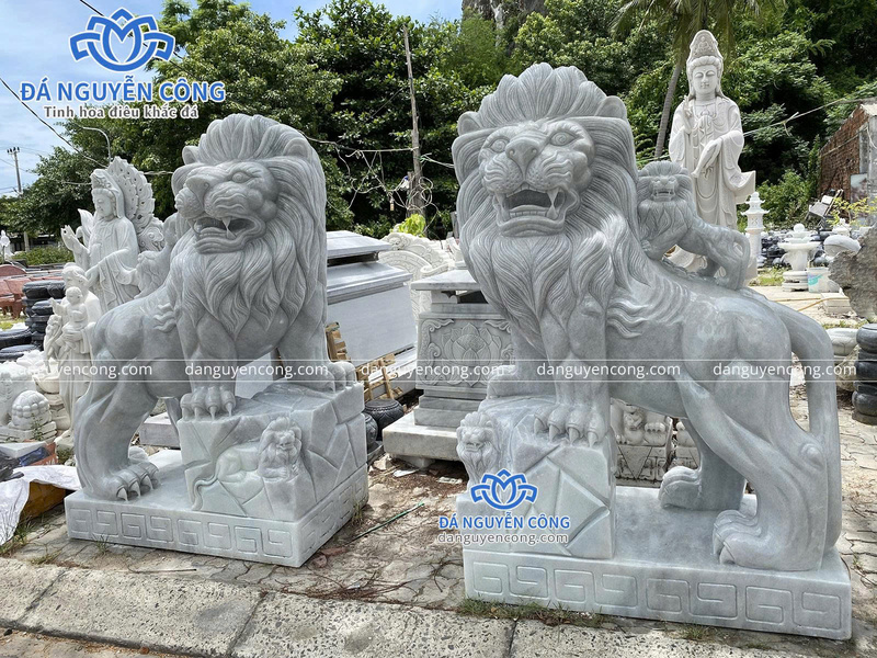 Tượng sư tử đá cẩm thạch - Tượng Đá Non Nước Đà Nẵng - Công Ty TNHH Điêu Khắc Đá Mỹ Nghệ Nguyễn Công