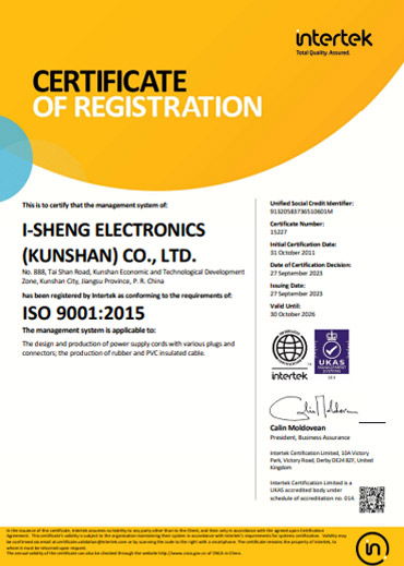 ISO 9001:2015 - Dây Cáp Điện I Sheng - Công Ty TNHH I Sheng Electric Wire & Cable (Việt Nam)