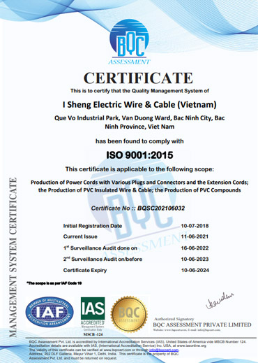 ISO 9001:2015 - Dây Cáp Điện I Sheng - Công Ty TNHH I Sheng Electric Wire & Cable (Việt Nam)