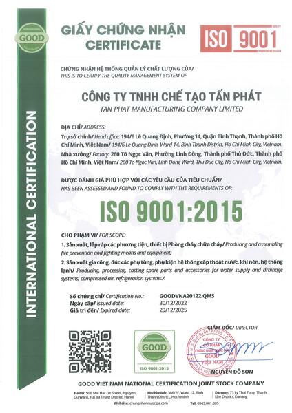 ISO 9001:2015 - Gia Công Cơ Khí Tấn Phát - Công Ty TNHH Chế Tạo Tấn Phát