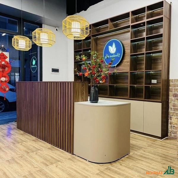 Quầy lễ tân lam sóng 2m4 giá rẻ QLT102 - Nội Thất AB - Công Ty TNHH Trang Trí Nội Thất AB