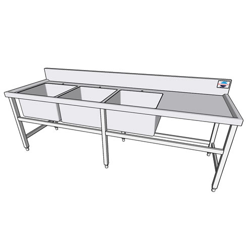 Chậu rửa công nghiệp 3 hố có bàn lệch phải - Inox Duy Hải - Công Ty TNHH Sản Xuất Thương Mại Xuất Nhập Khẩu Duy Hải