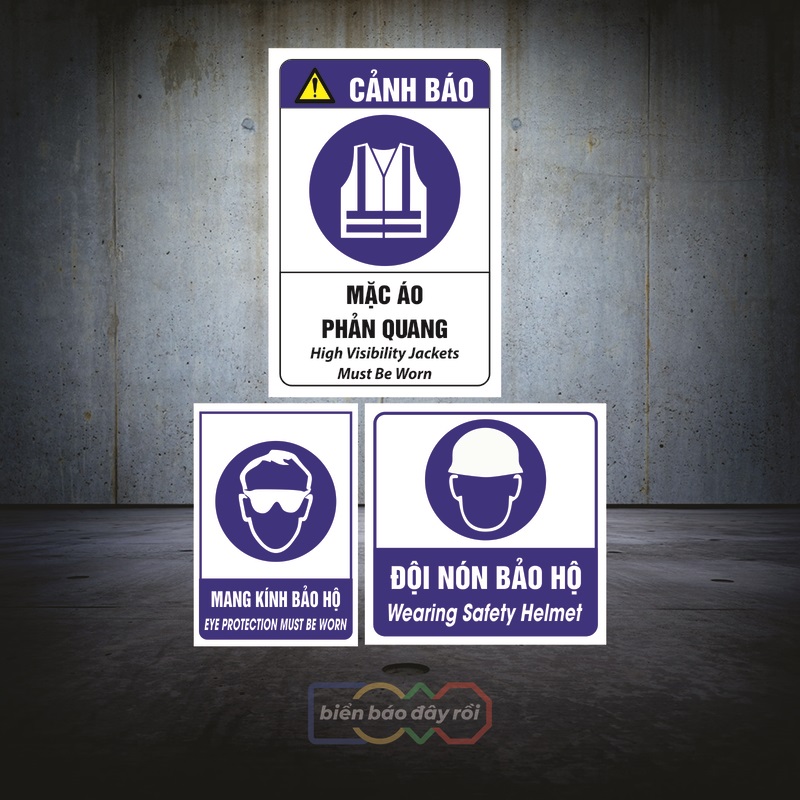 Biển báo đội nón bảo hộ - Mang mát kính bảo hộ
