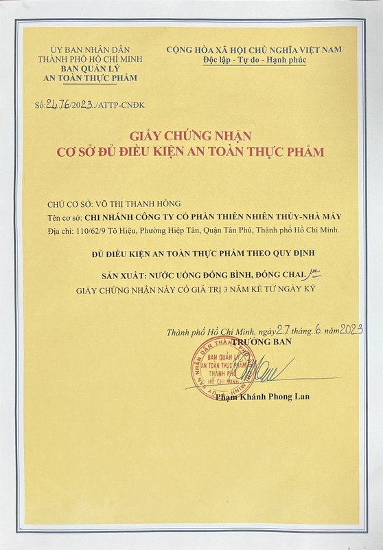 Chứng nhận đủ điều kiện an toàn thực phẩm