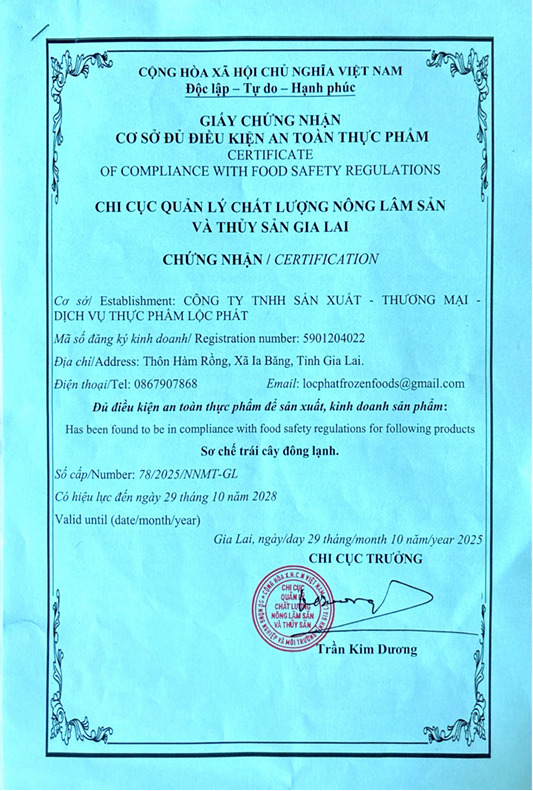 Chứng nhận cơ sở đủ điều kiện an toàn thực phẩm