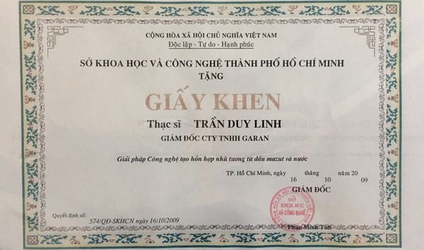 Giấy khen - Bec Phun Công Nghiệp Garan -  Công Ty Cổ Phần Công Nghệ Mới Garan