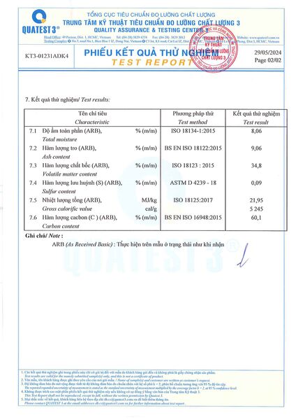 QUATEST 3 - Than Không Khói HASATU - Công Ty TNHH Xuất Nhập Khẩu HASATU