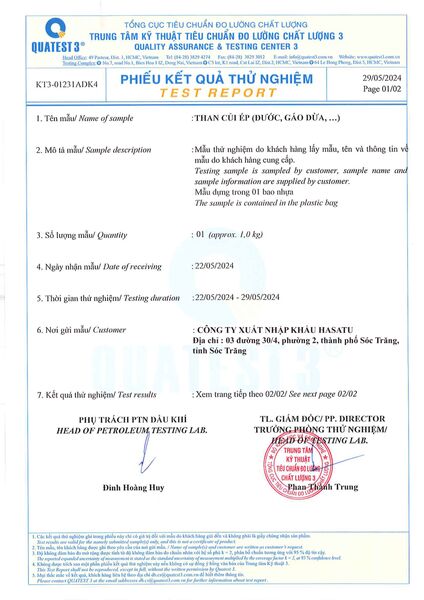 QUATEST 3 - Than Không Khói HASATU - Công Ty TNHH Xuất Nhập Khẩu HASATU